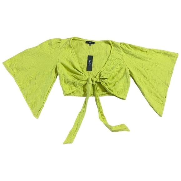 Lulu’s NWT Friendship Lime Green Tie-Front Crop Top Size Medium - Picture 4 of 9